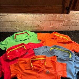 Reebok Green and Orange Polo Shirts Vibrant Collection BUNDLE OF 5